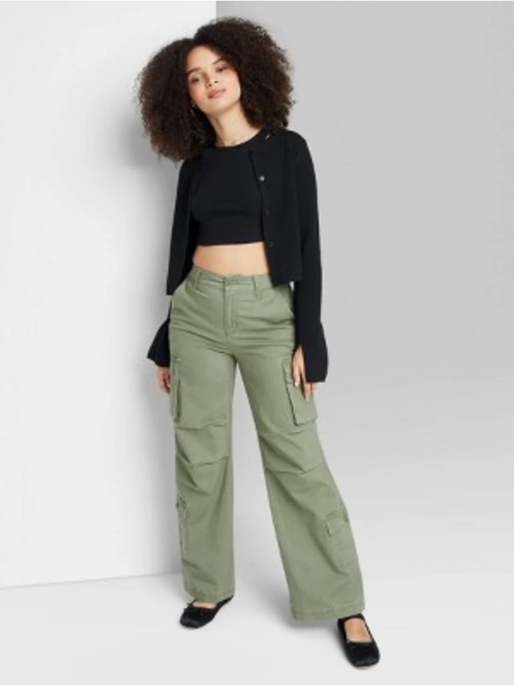 Women's Green Cargo Wide-Leg Pants | Women’s Small | Wild Fable